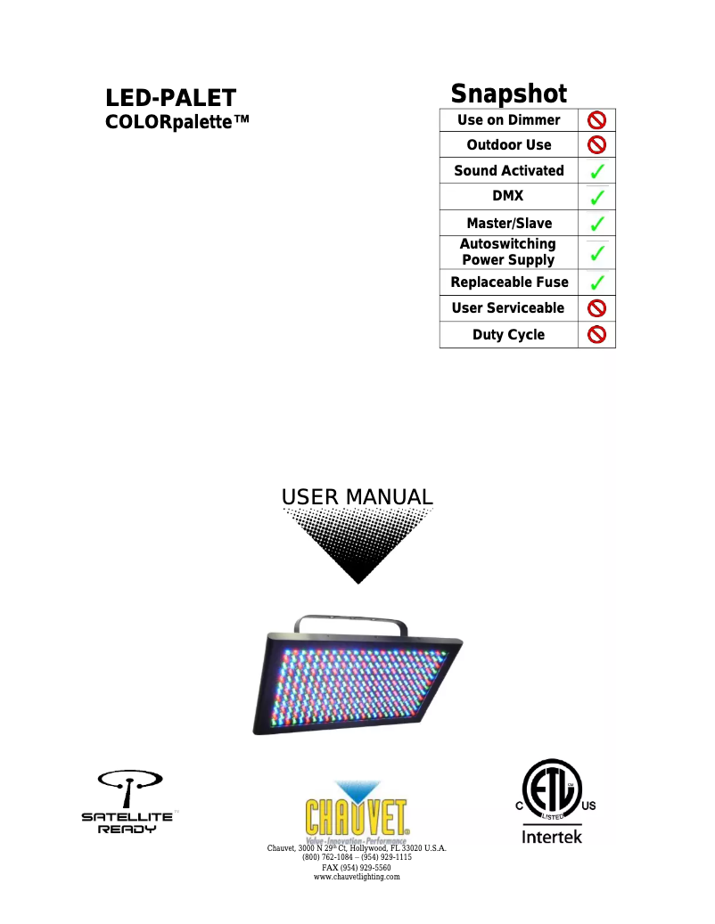 Page 1 de la notice Manuel utilisateur Chauvet COLORpalette
