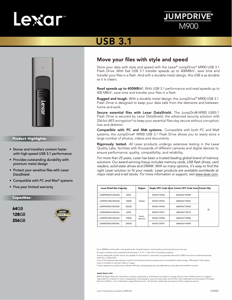 Page n°1 - Manuel utilisateur Lexar JumpDrive M900