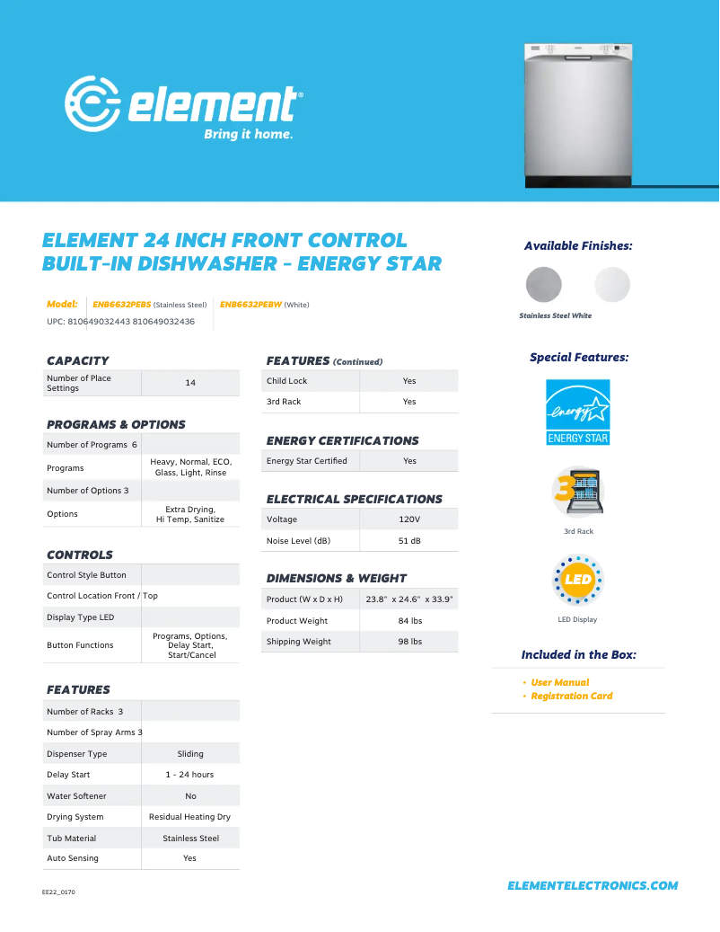 Page 1 de la notice Fiche technique Element ENB6632PEBS