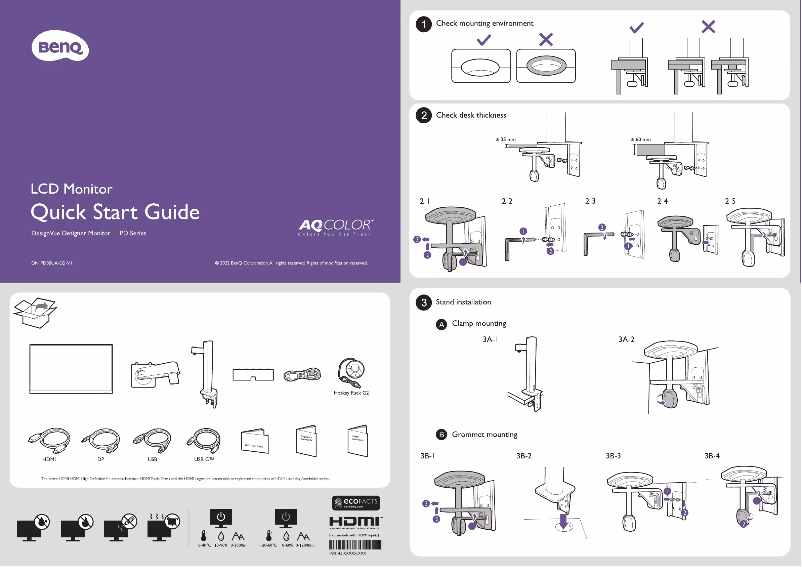 Page n°1 - Guide de démarrage rapide BenQ DesignVue PD2705UA