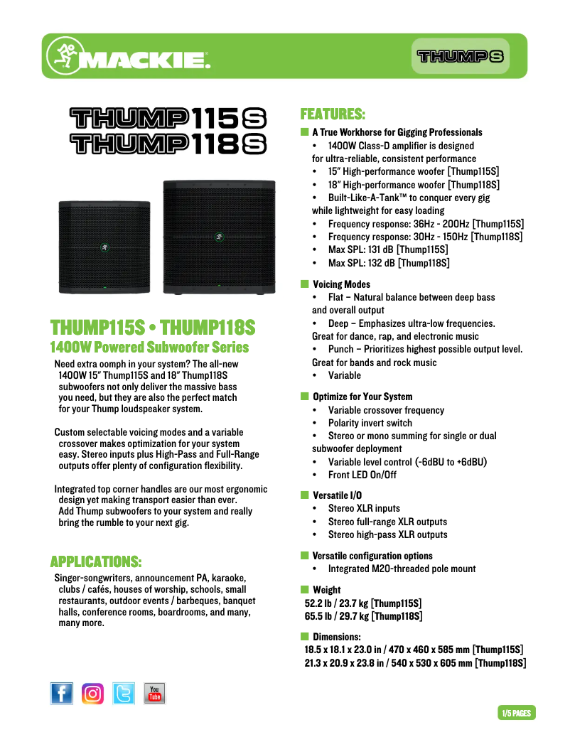 Image de la première page du manuel de l'appareil Thump 115S