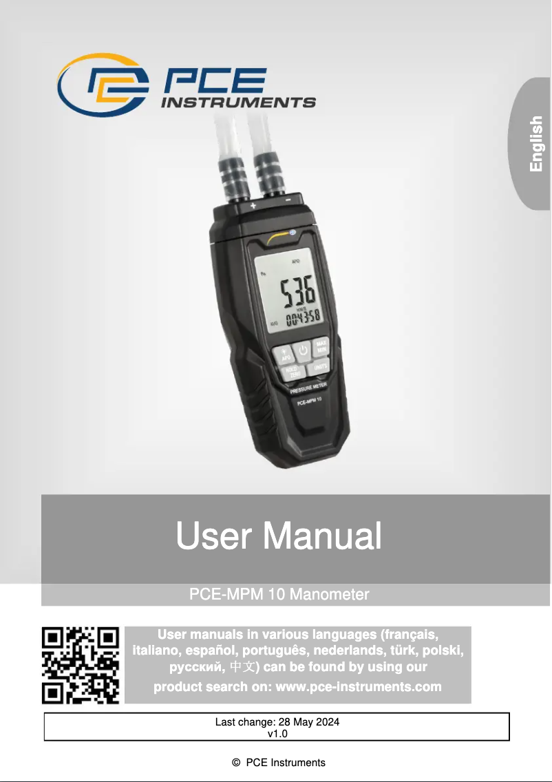 Page 1 de la notice Manuel utilisateur PCE Instruments PCE-MPM 10
