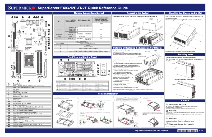 Page 1 de la notice Guide de démarrage rapide Supermicro SuperServer SYS-E403-12P-FN2T