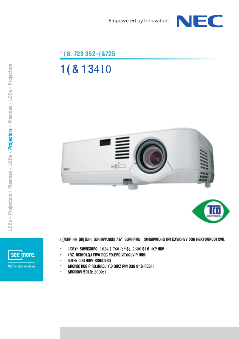 Page 1 de la notice Fiche technique NEC NP410