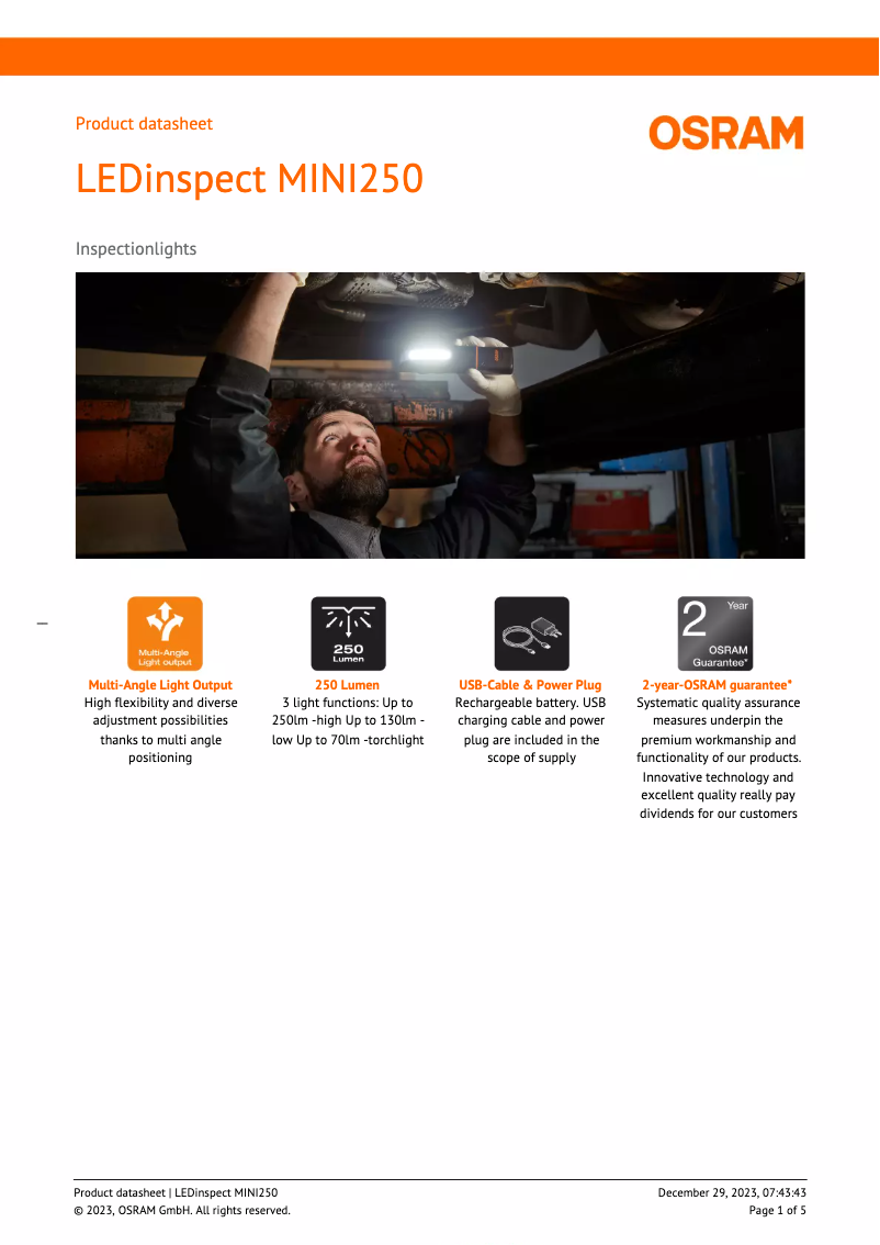 Image de la première page du manuel de l'appareil LEDinspect MINI250