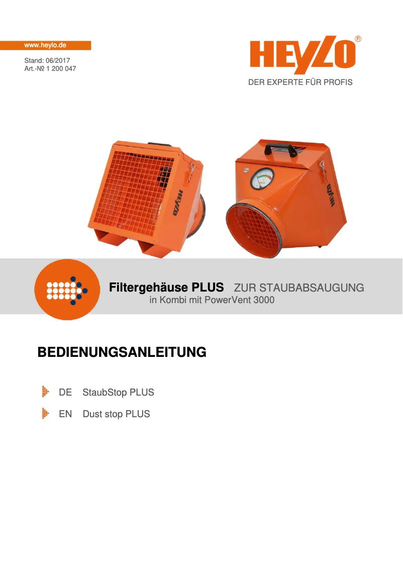 Page 1 de la notice Manuel utilisateur Heylo StaubStop 3000 PLUS