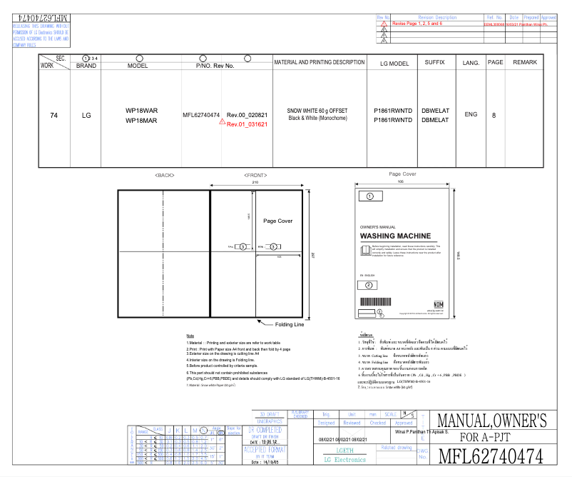 Page 1 de la notice Manuel utilisateur LG WP18WAR