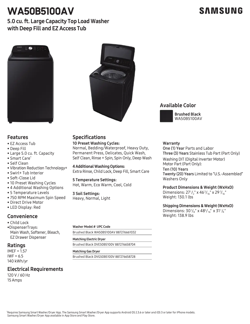 Image de la première page du manuel de l'appareil WA50B5100AV