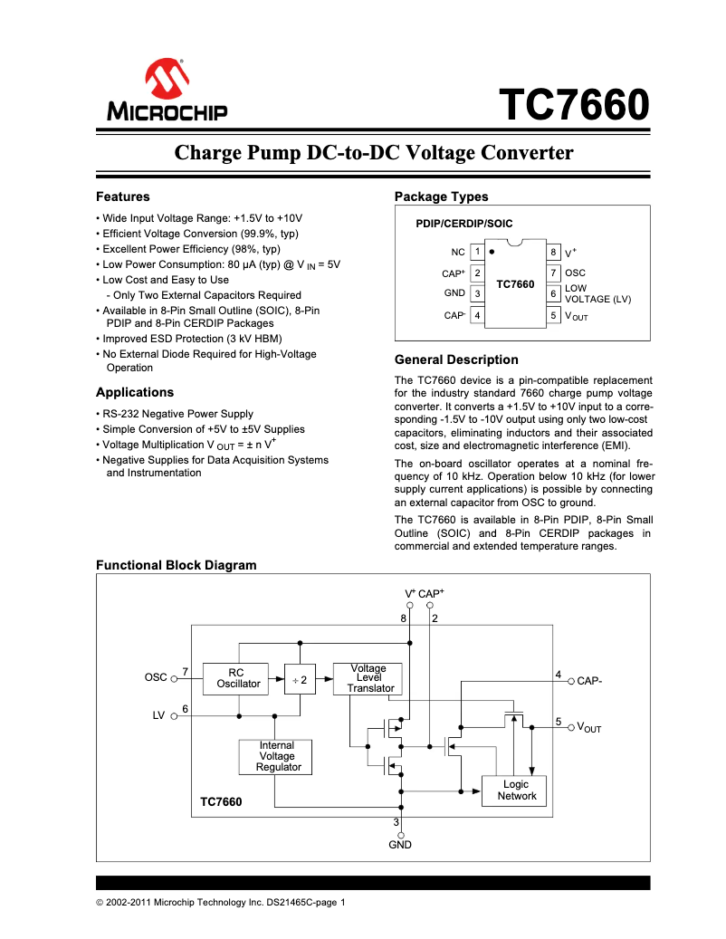 Page 1 de la notice Fiche technique Microchip TC7660