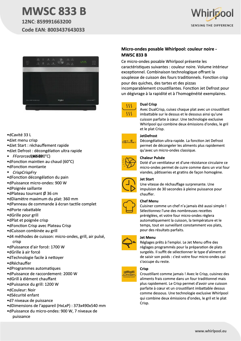 Image de la première page du manuel de l'appareil MWSC 833 B