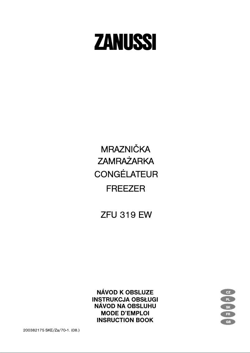 Page 1 de la notice Manuel utilisateur Zanussi ZFU 319 EW