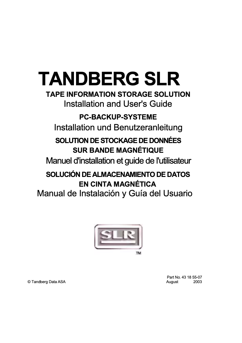 Page 1 de la notice Manuel utilisateur Tandberg Data SLR75