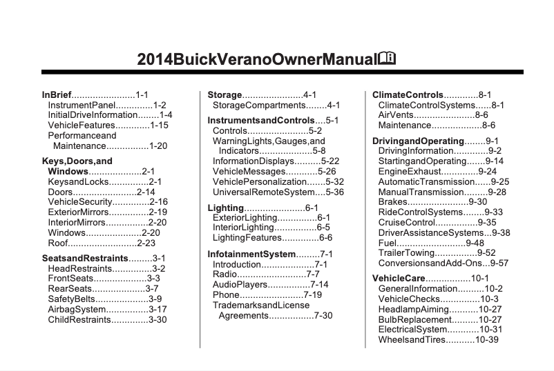 Page 1 de la notice Manuel utilisateur Buick Verano (2014)