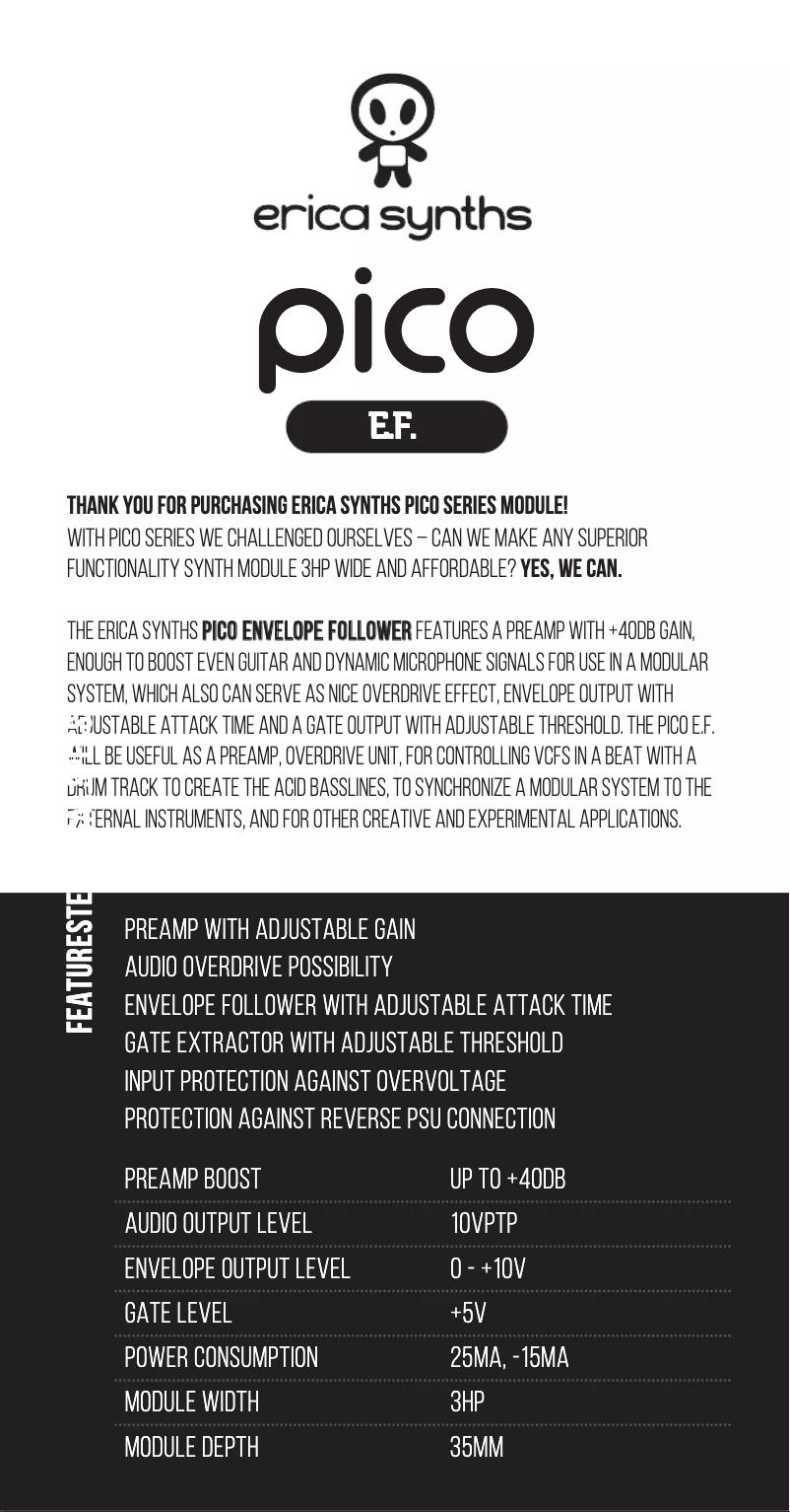 Image de la première page du manuel de l'appareil Pico EF