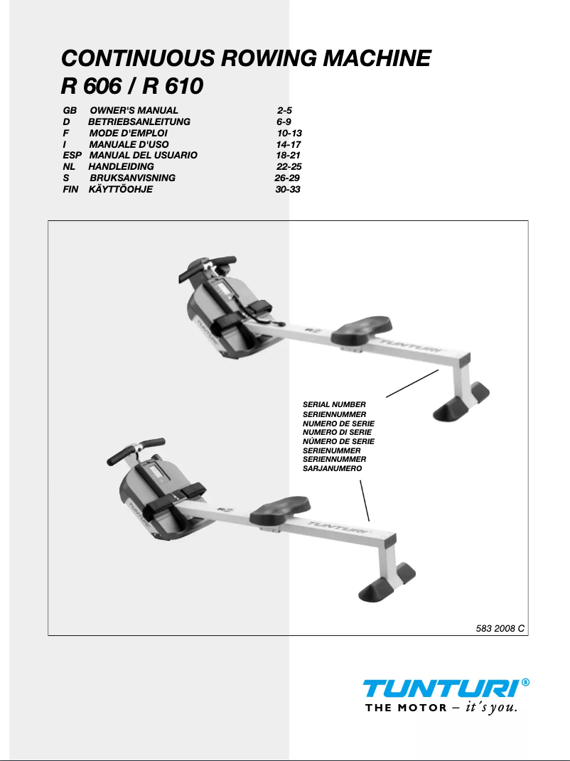 Page 1 de la notice Manuel utilisateur Tunturi R610