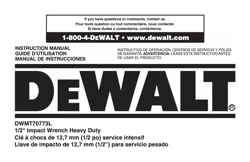 Page n°1 - Manuel utilisateur DeWalt DWMT70773L