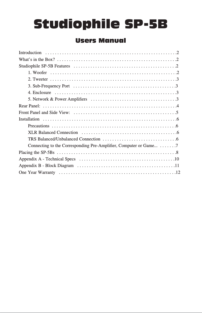 Page n°1 - Manuel utilisateur M-Audio Studiophile SP-5B