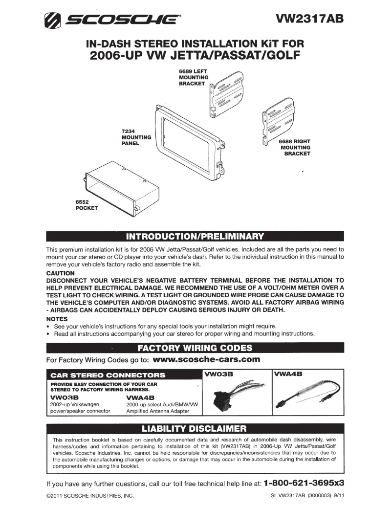 Page n°1 - Manuel utilisateur Scosche VW2317AB