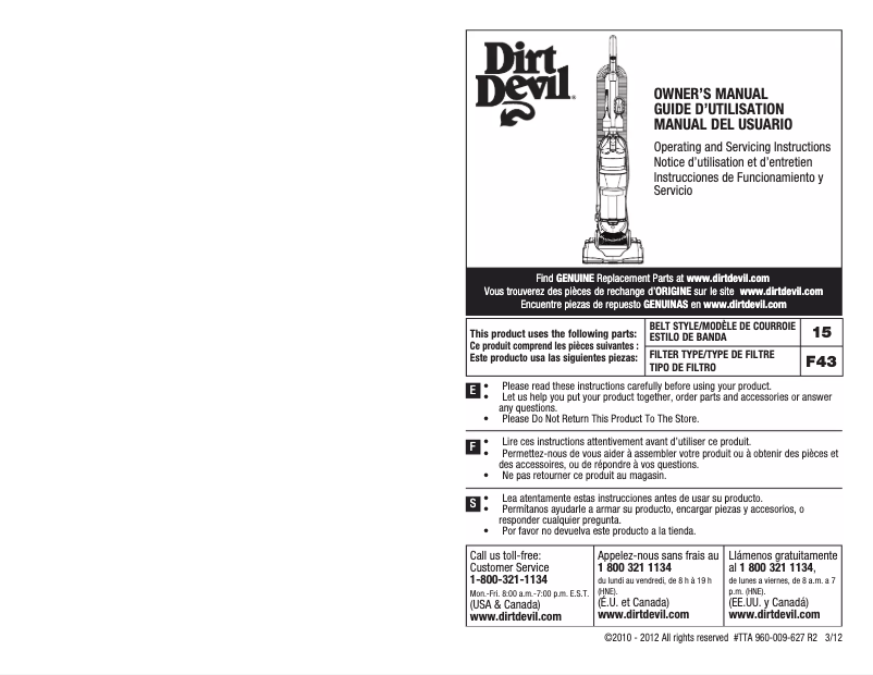 Page n°1 - Manuel utilisateur Dirt Devil Extreme