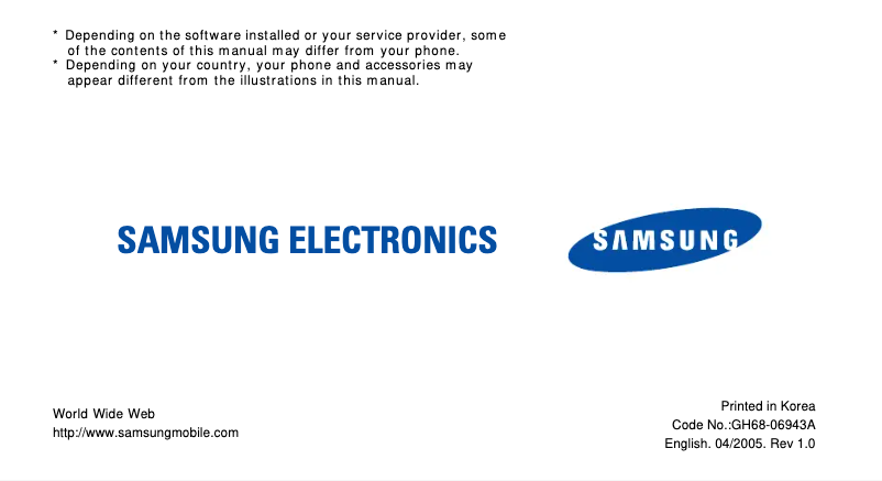 Page 1 de la notice Manuel utilisateur Samsung SGH-C230