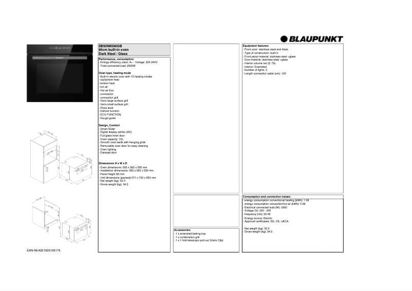 Page n°1 - Fiche technique Blaupunkt 5B50N8590AU