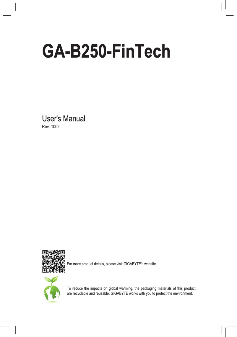 Page 1 de la notice Manuel utilisateur Gigabyte GA-B250-FinTech