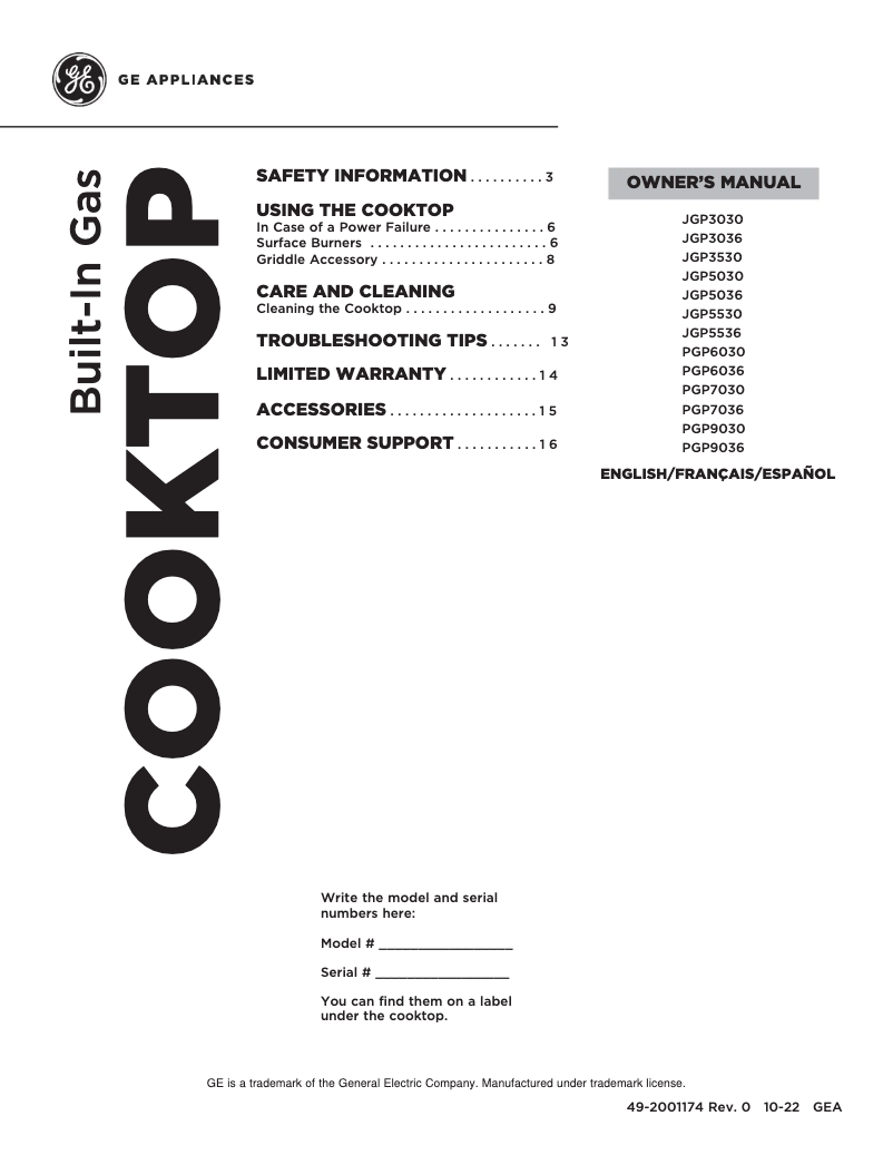 Página 1 del manual Manual de uso y mantenimiento GE Profile PGP6030STSS