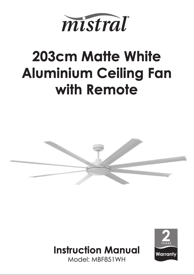 Page 1 de la notice Manuel utilisateur Mistral MBF851WH