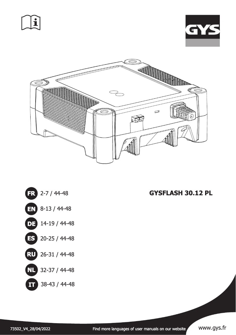 Page 1 de la notice Manuel utilisateur GYS Gysflash 30.12 PL
