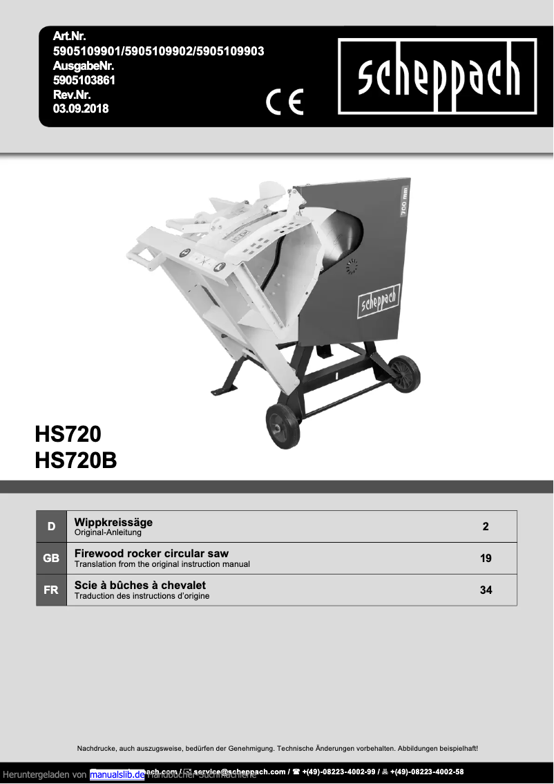Page 1 de la notice Manuel utilisateur Scheppach HS720