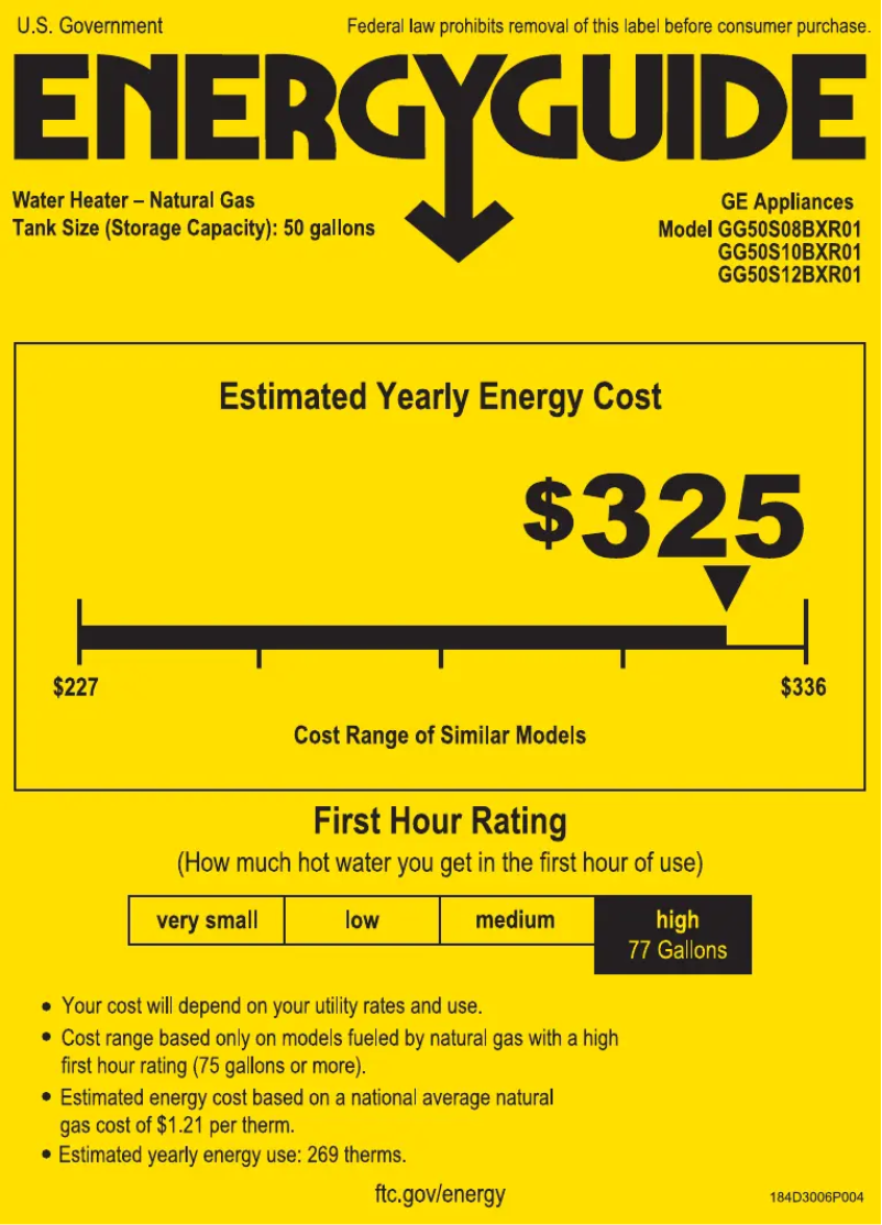Page n°1 - Label énergétique GE GG50S10BXR