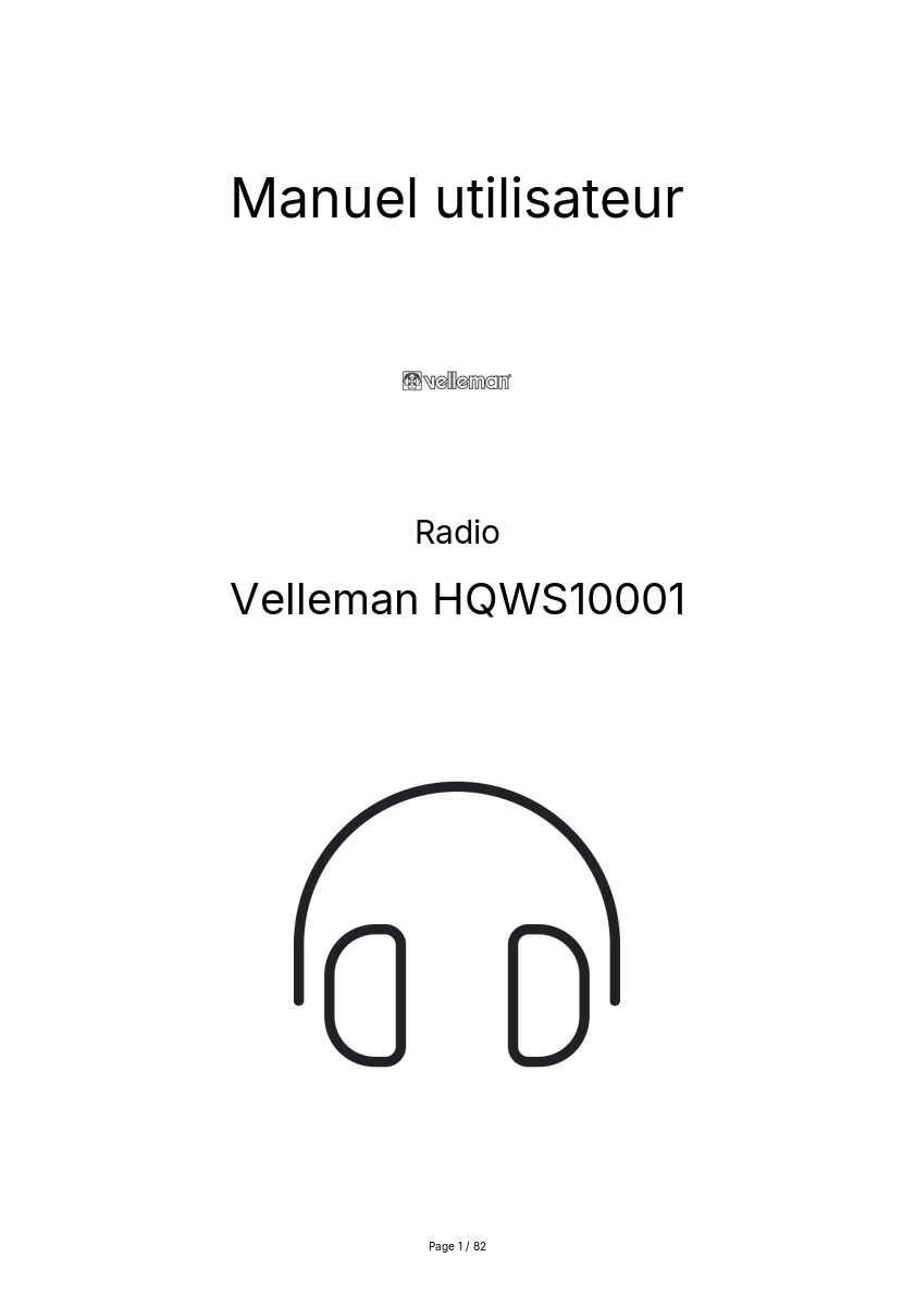 Page n°1 - Manuel utilisateur Velleman HQWS10001