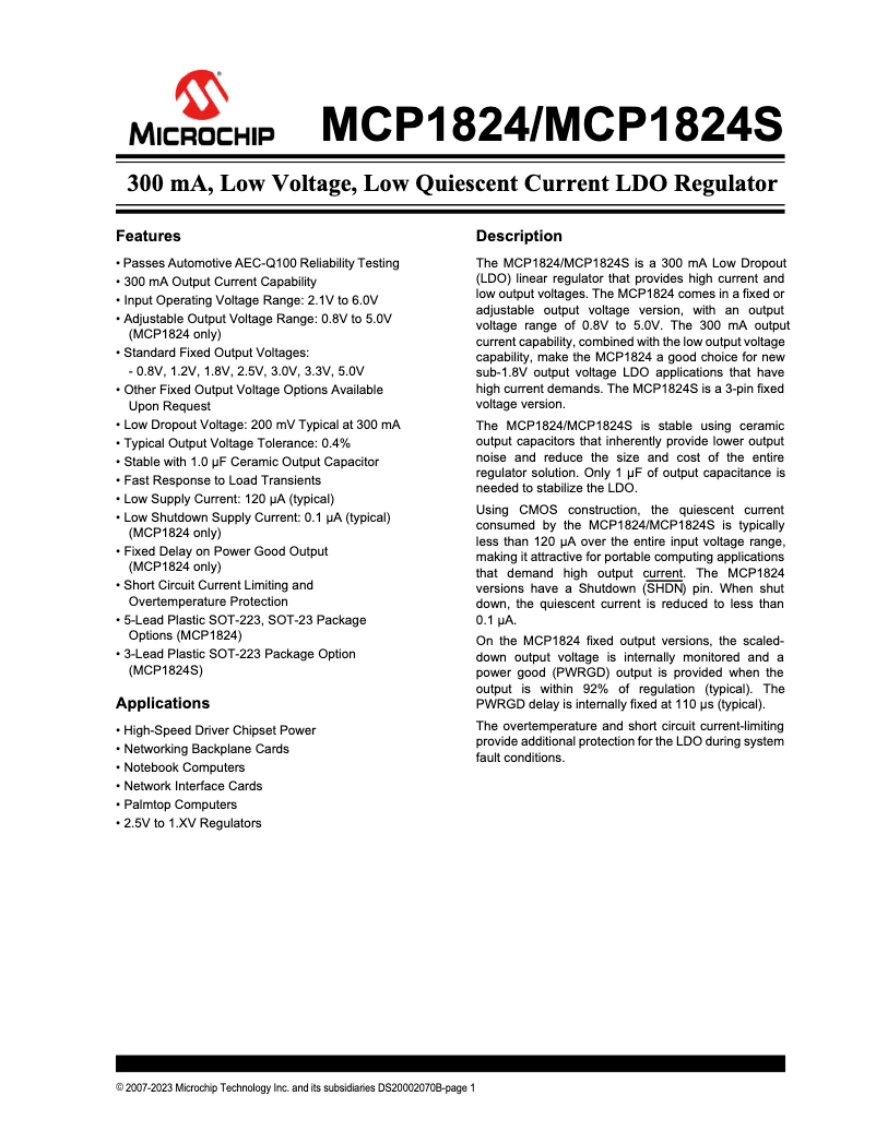 Image de la première page du manuel de l'appareil MCP1824