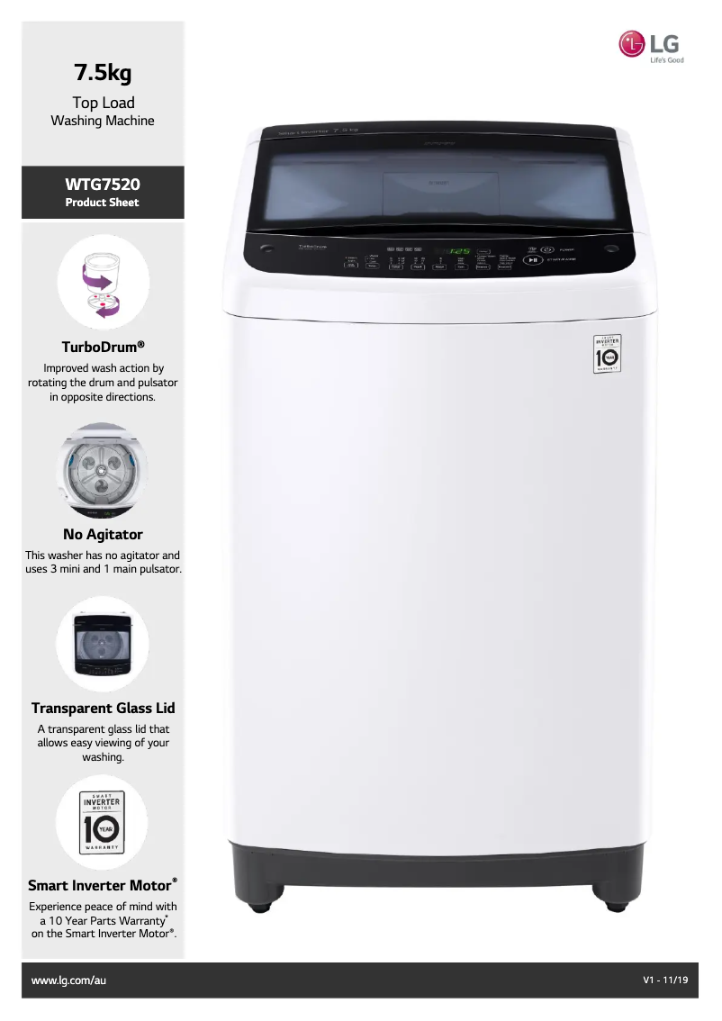 Page 1 de la notice Fiche technique LG WTG7520