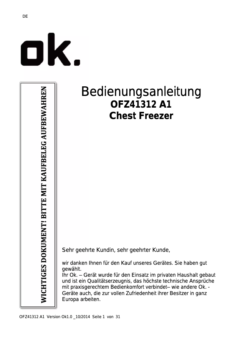 Page 1 de la notice Manuel utilisateur OK OFZ 41312 A1