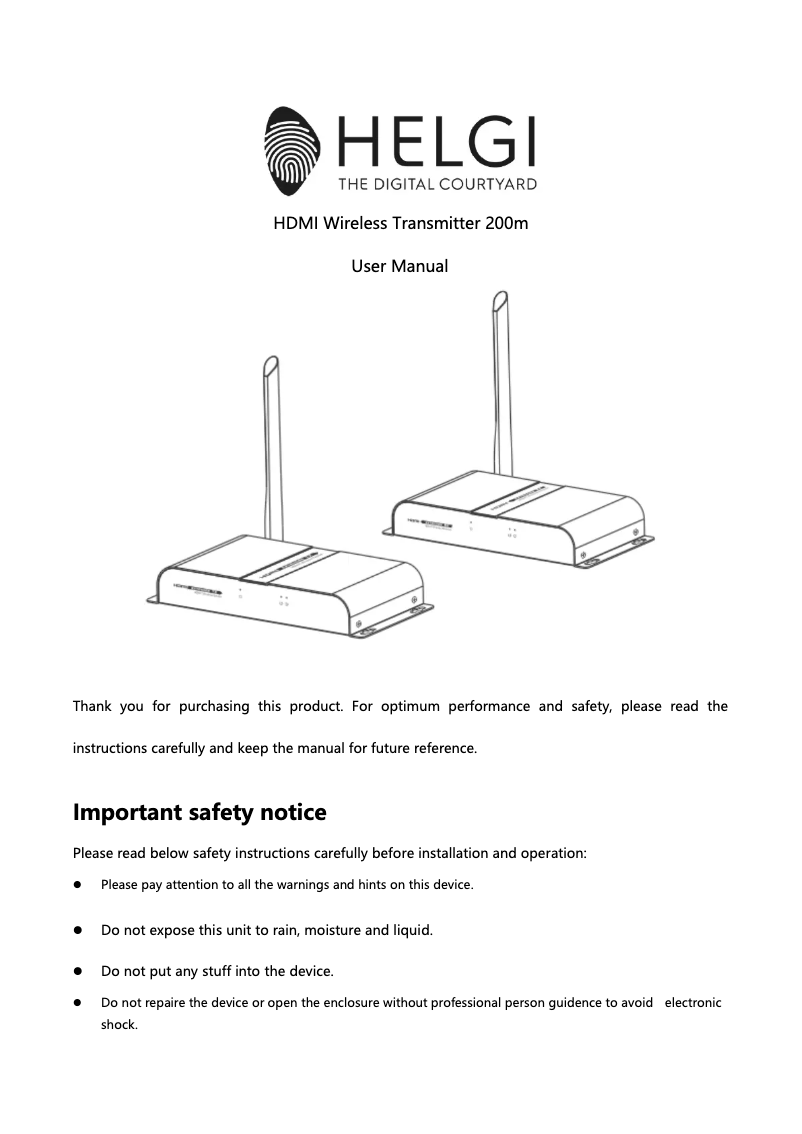 Page n°1 - Manuel utilisateur HELGI HLG0388A