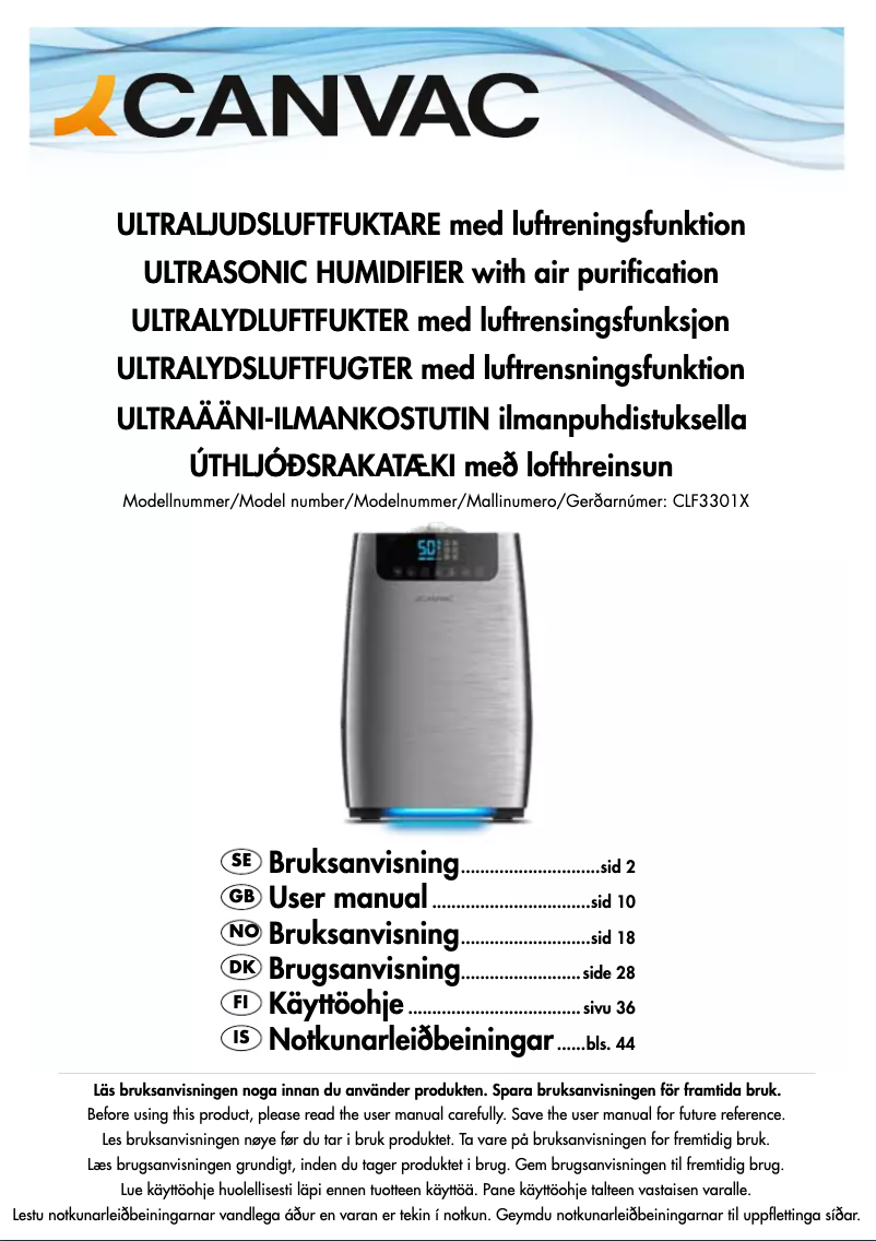 Page n°1 - Manuel utilisateur Canvac CLF3301X
