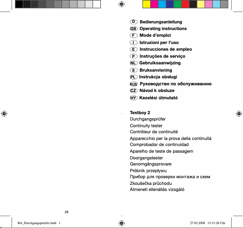 Page n°1 - Manuel utilisateur Testboy 2
