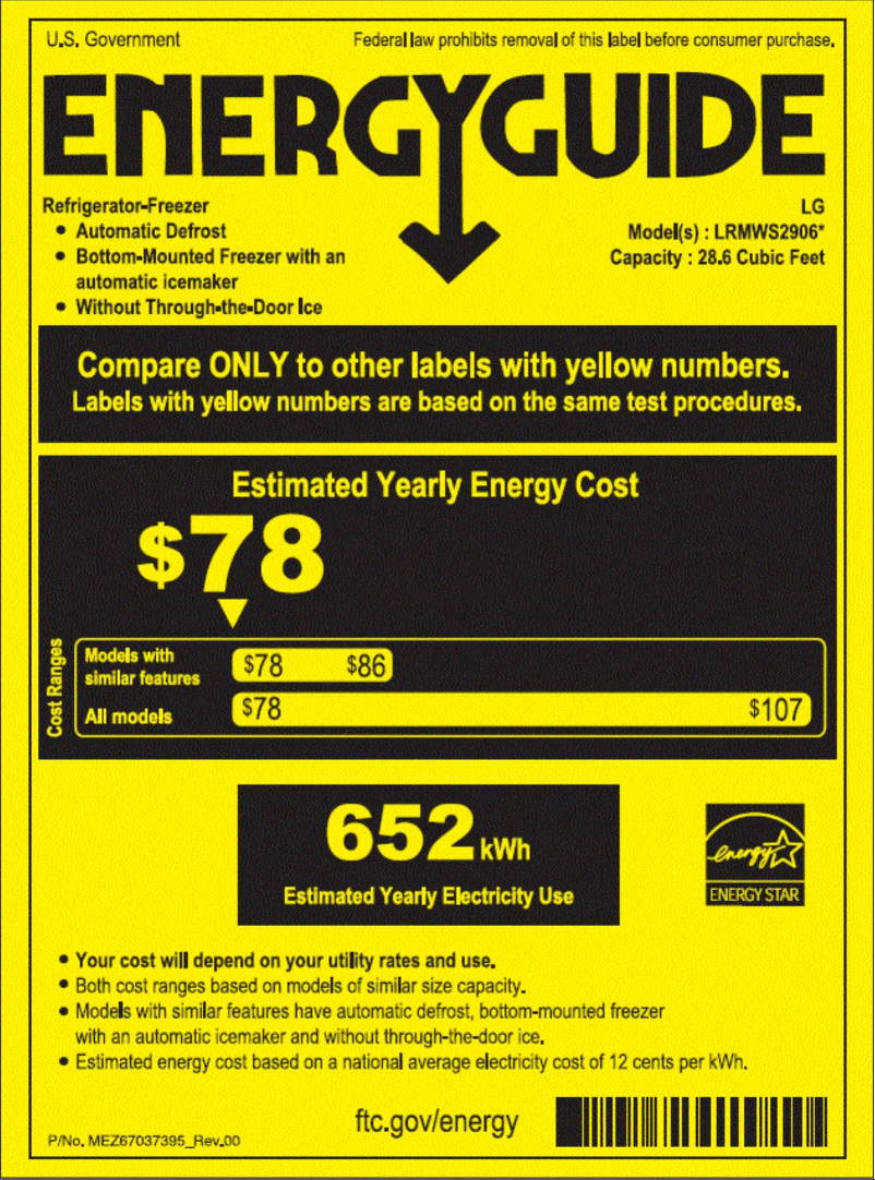 Page 1 de la notice Label énergétique LG LRMWS2906S
