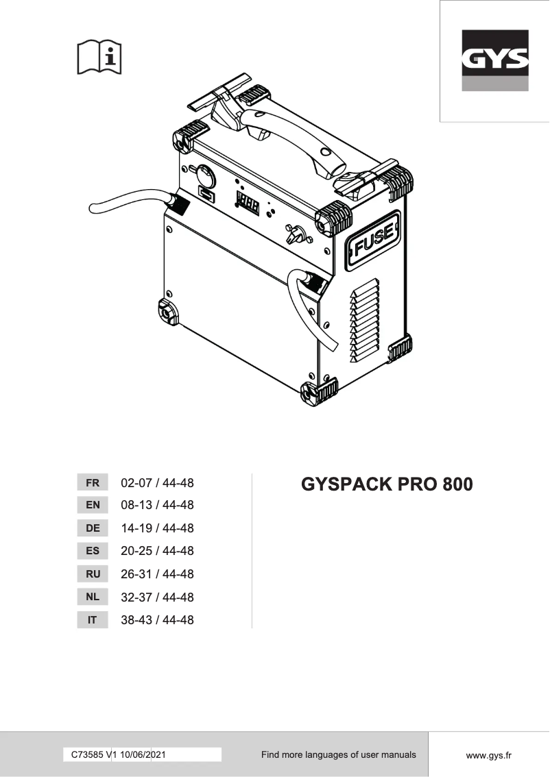 Image de la première page du manuel de l'appareil Gyspack PRO 800