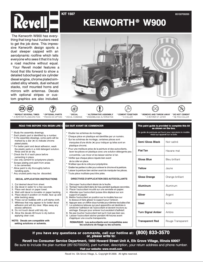 Page 1 de la notice Manuel utilisateur Revell Kenworth W900