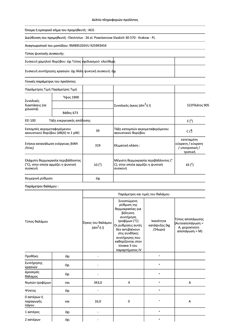 Página 1 del manual Ficha técnica AEG RMB952E6VU