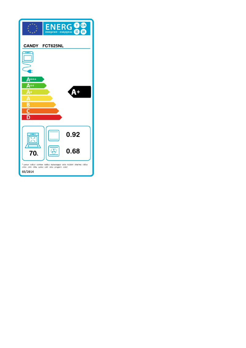Page 1 de la notice Label énergétique Candy FCT625NL