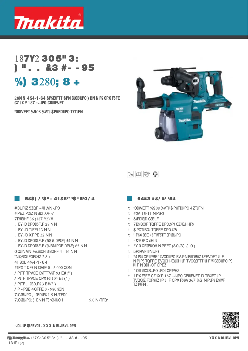 Page 1 de la notice Fiche technique Makita DHR280ZWJ