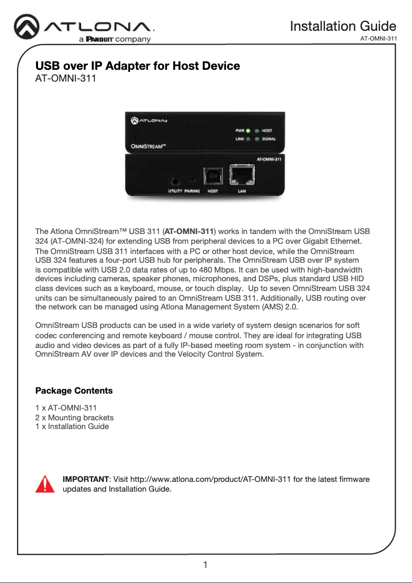 Page 1 de la notice Guide d'installation Atlona AT-OMNI-311