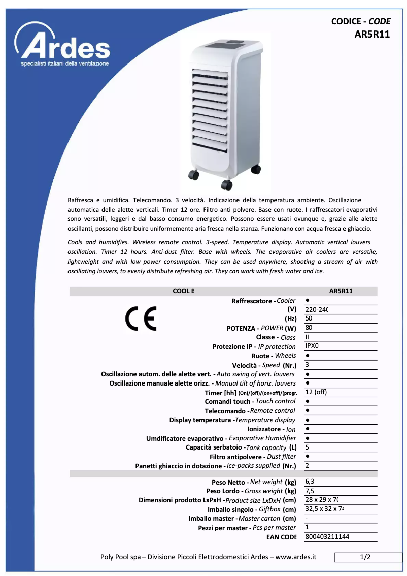 Página 1 del manual Ficha técnica Ardes AR5R11