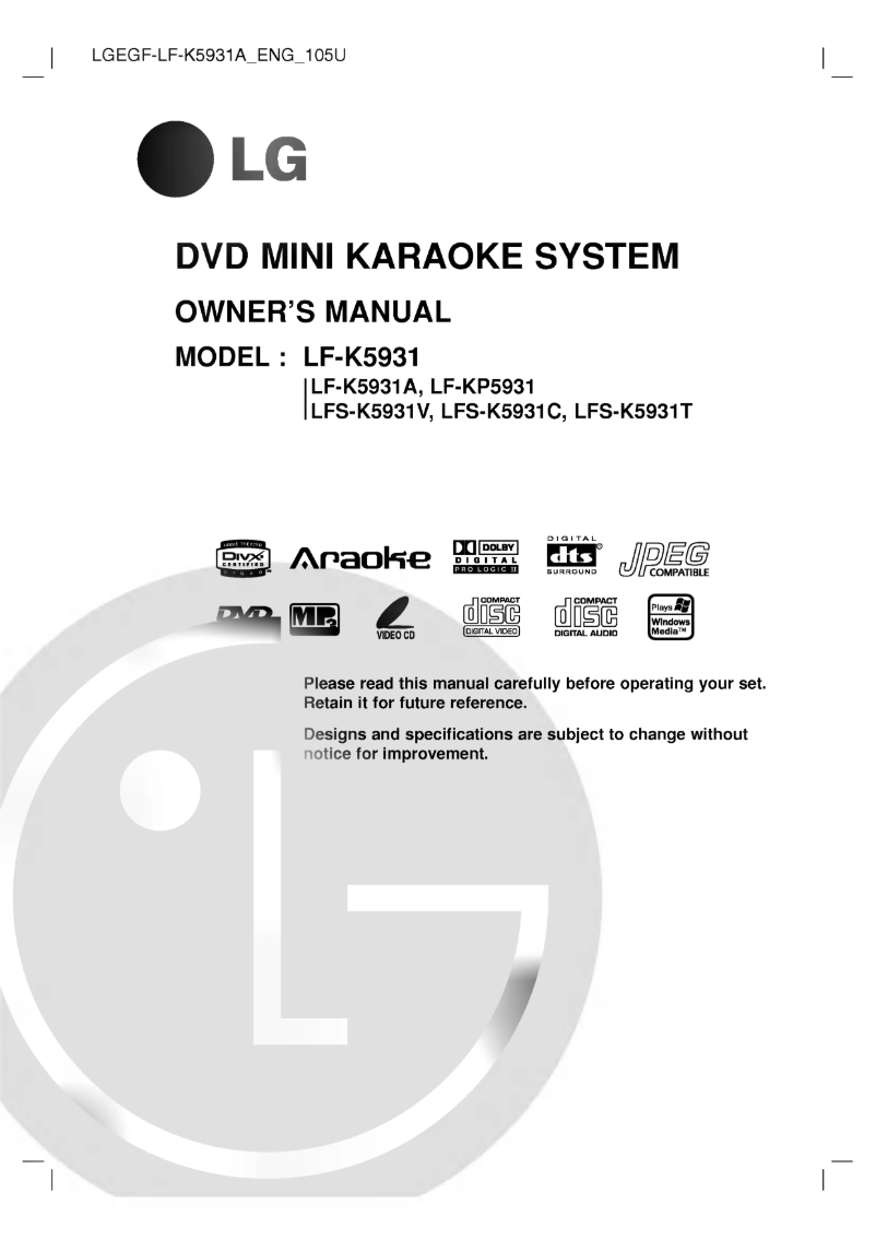 Page 1 de la notice Manuel utilisateur LG LF-KP5931