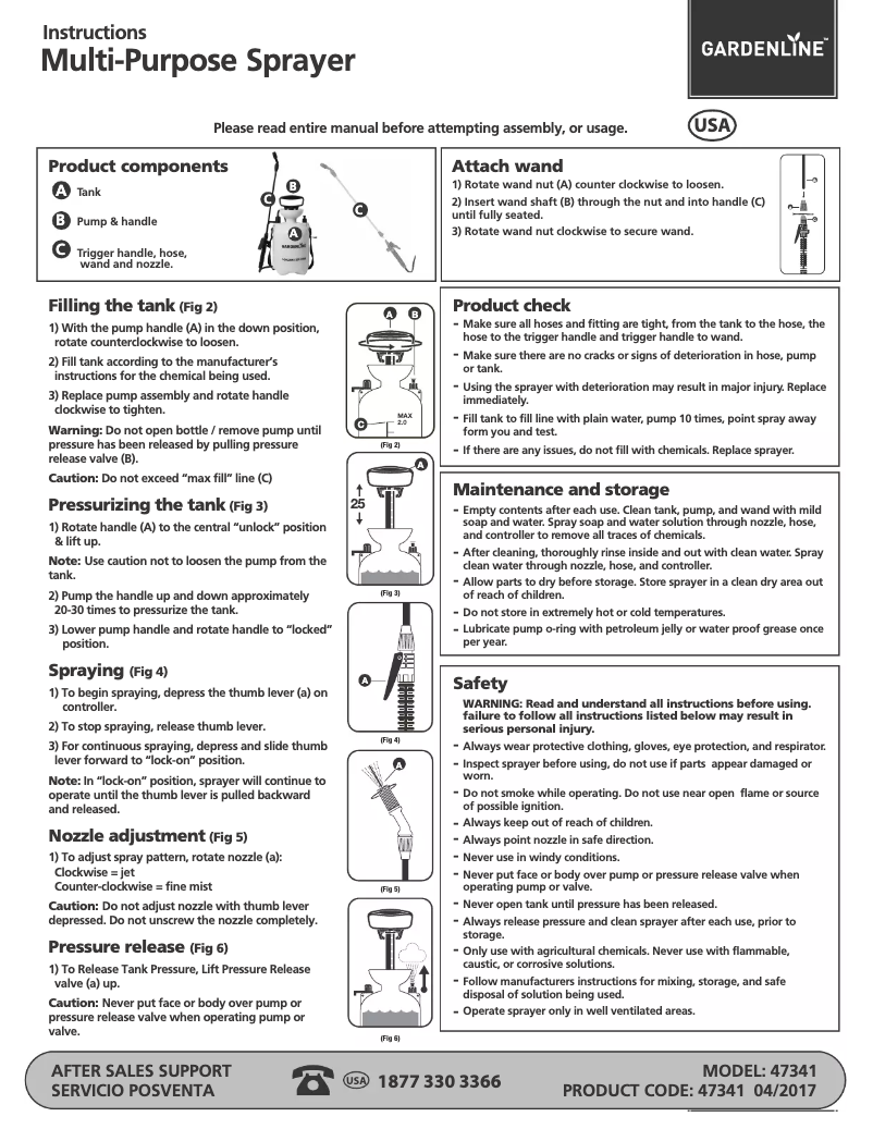 Page n°1 - Manuel utilisateur Gardenline Multi-Purpose Sprayer 47341