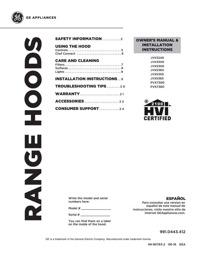 Page 1 de la notice Manuel utilisateur GE JVX3300EJES