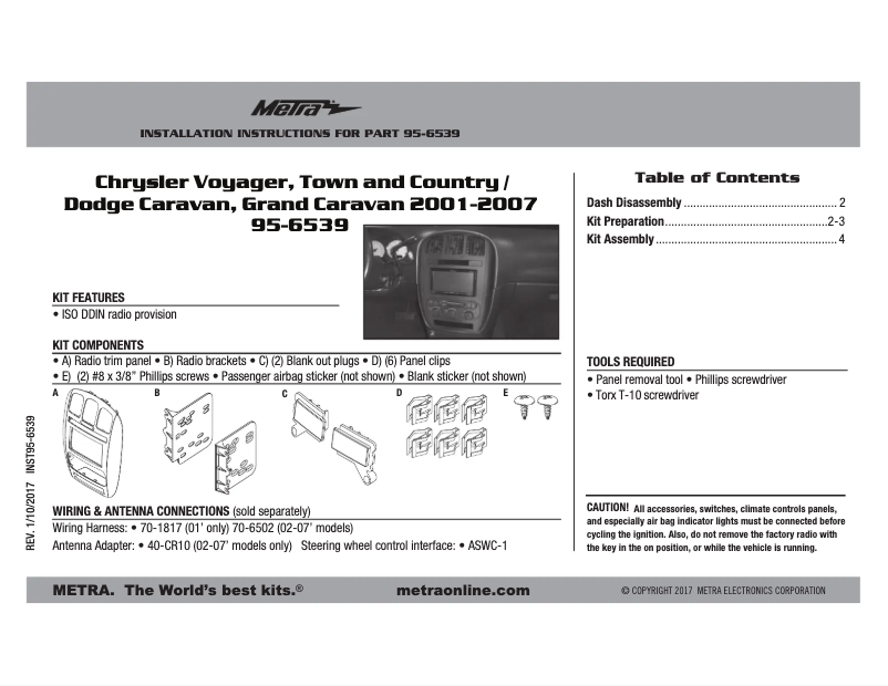 Page n°1 - Manuel utilisateur Metra 95-6539